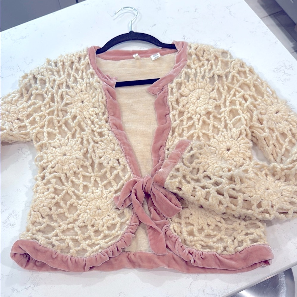 Anthropologie Moth gorgeous sweater with pink velvet accents.